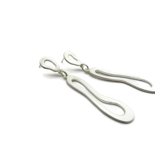 Organic Satin Silver Drop Earrings