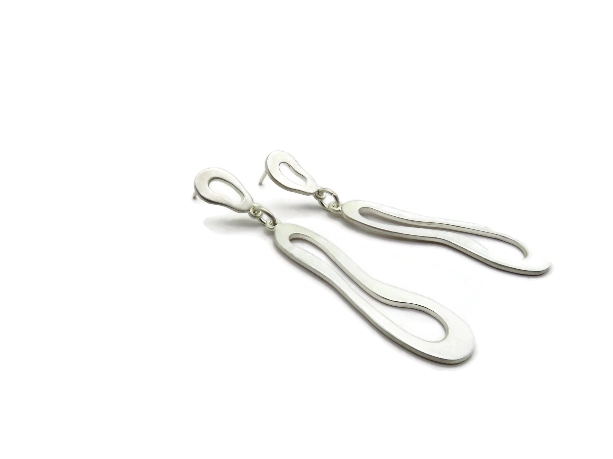 Organic Satin Silver Drop Earrings