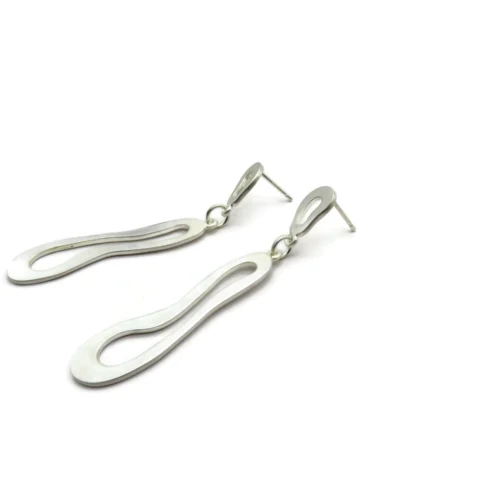 Organic Satin Silver Drop Earrings