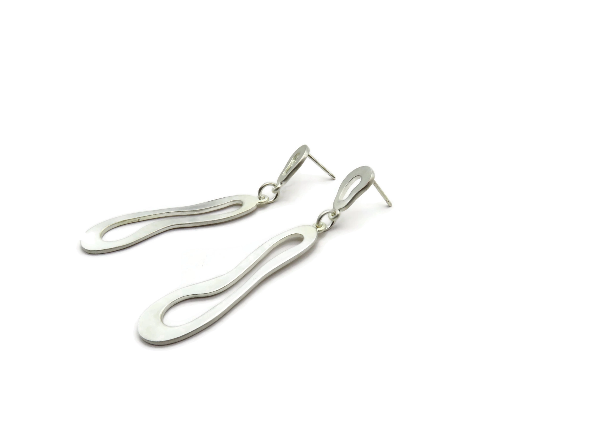 Organic Satin Silver Drop Earrings