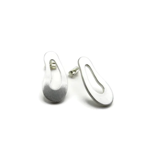 Large Organic Satin Silver Stud Earrings