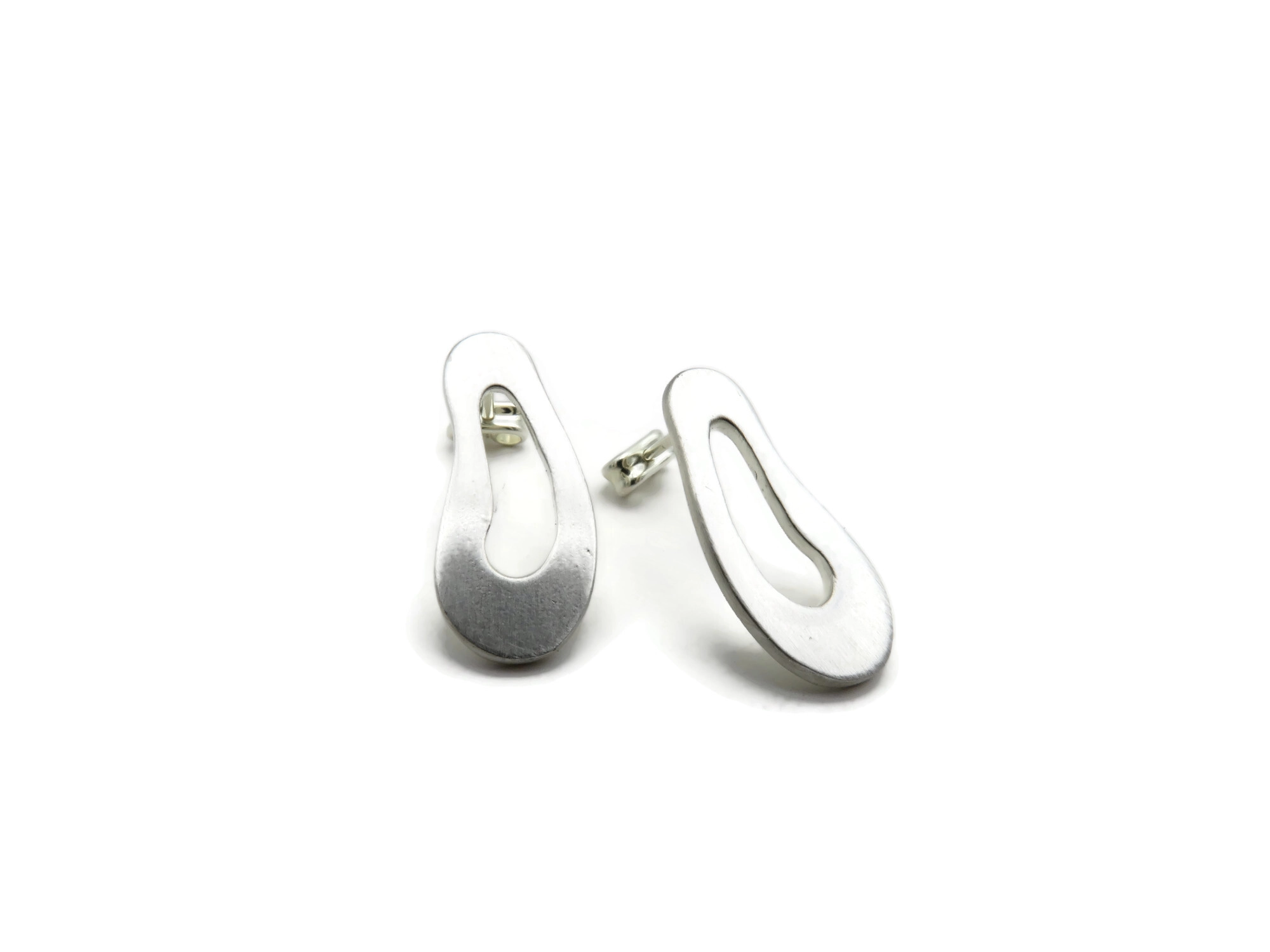 Large Organic Satin Silver Stud Earrings