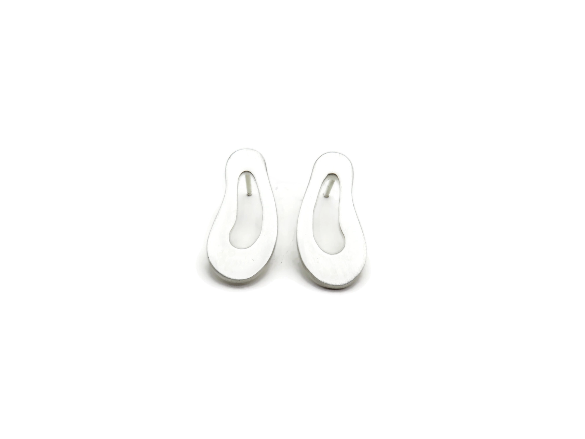 Large Organic Satin Silver Stud Earrings
