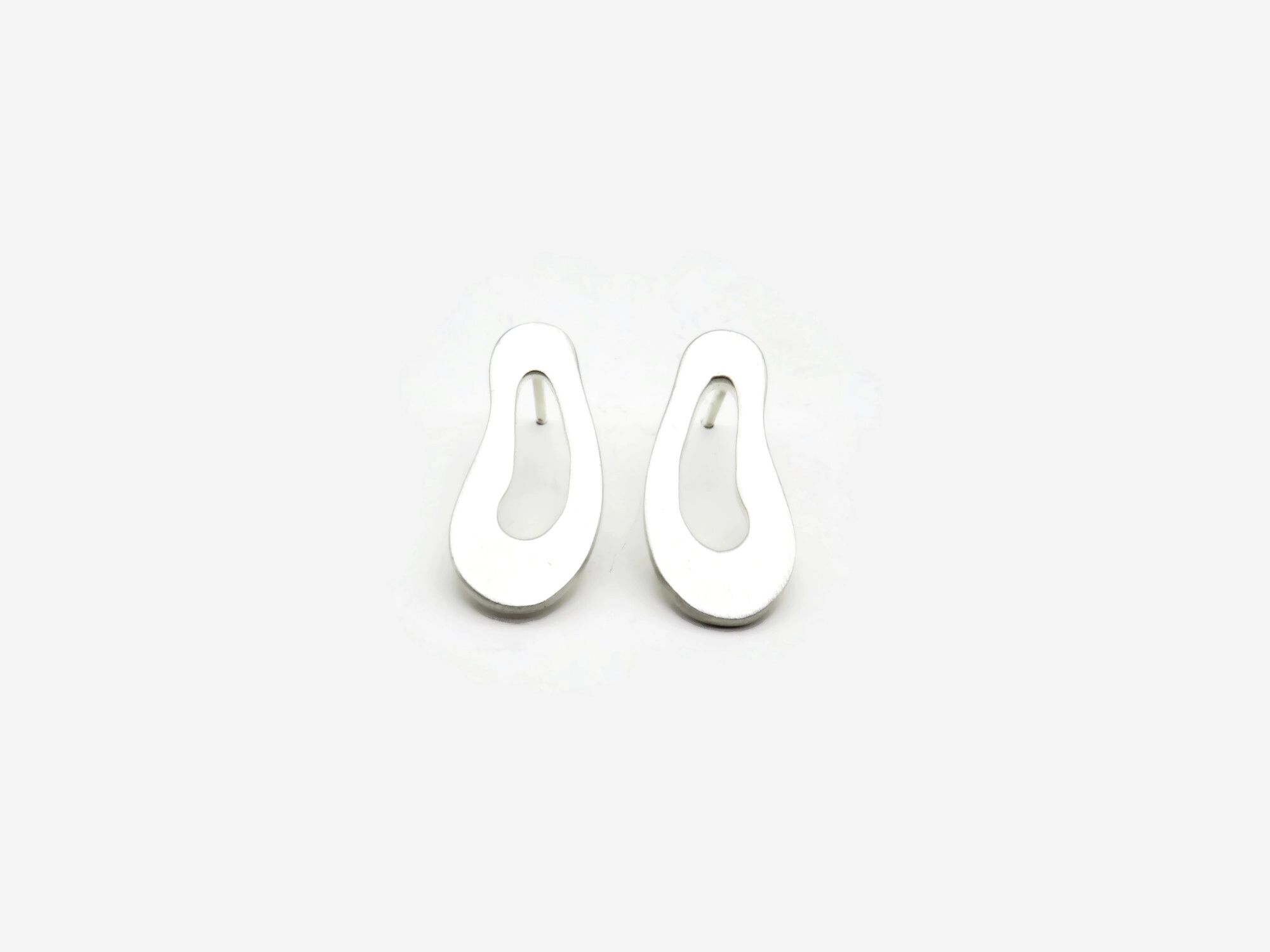 Large Organic Satin Silver Stud Earrings – Aqua