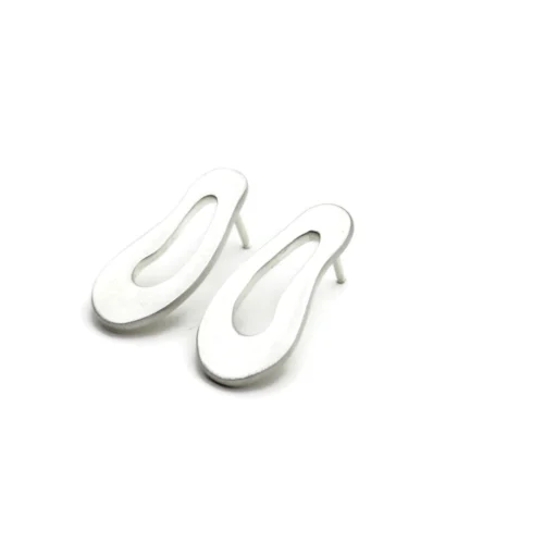 Large Organic Satin Silver Stud Earrings