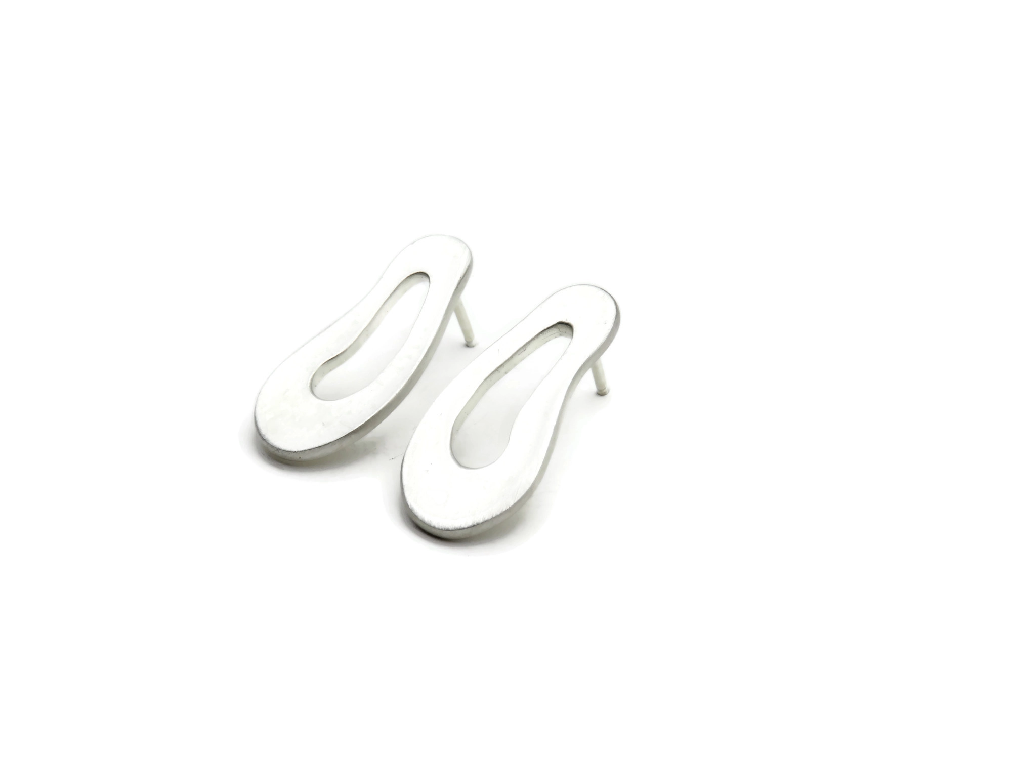 Large Organic Satin Silver Stud Earrings
