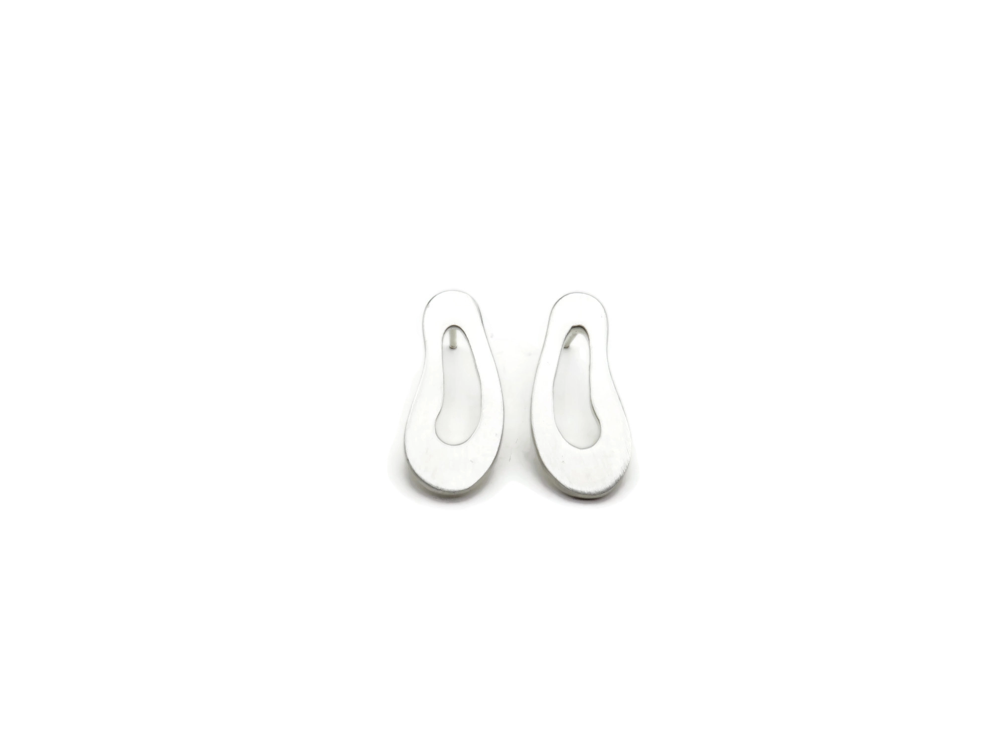 Large Organic Satin Silver Stud Earrings