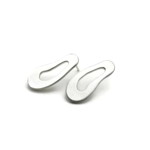 Large Organic Satin Silver Stud Earrings