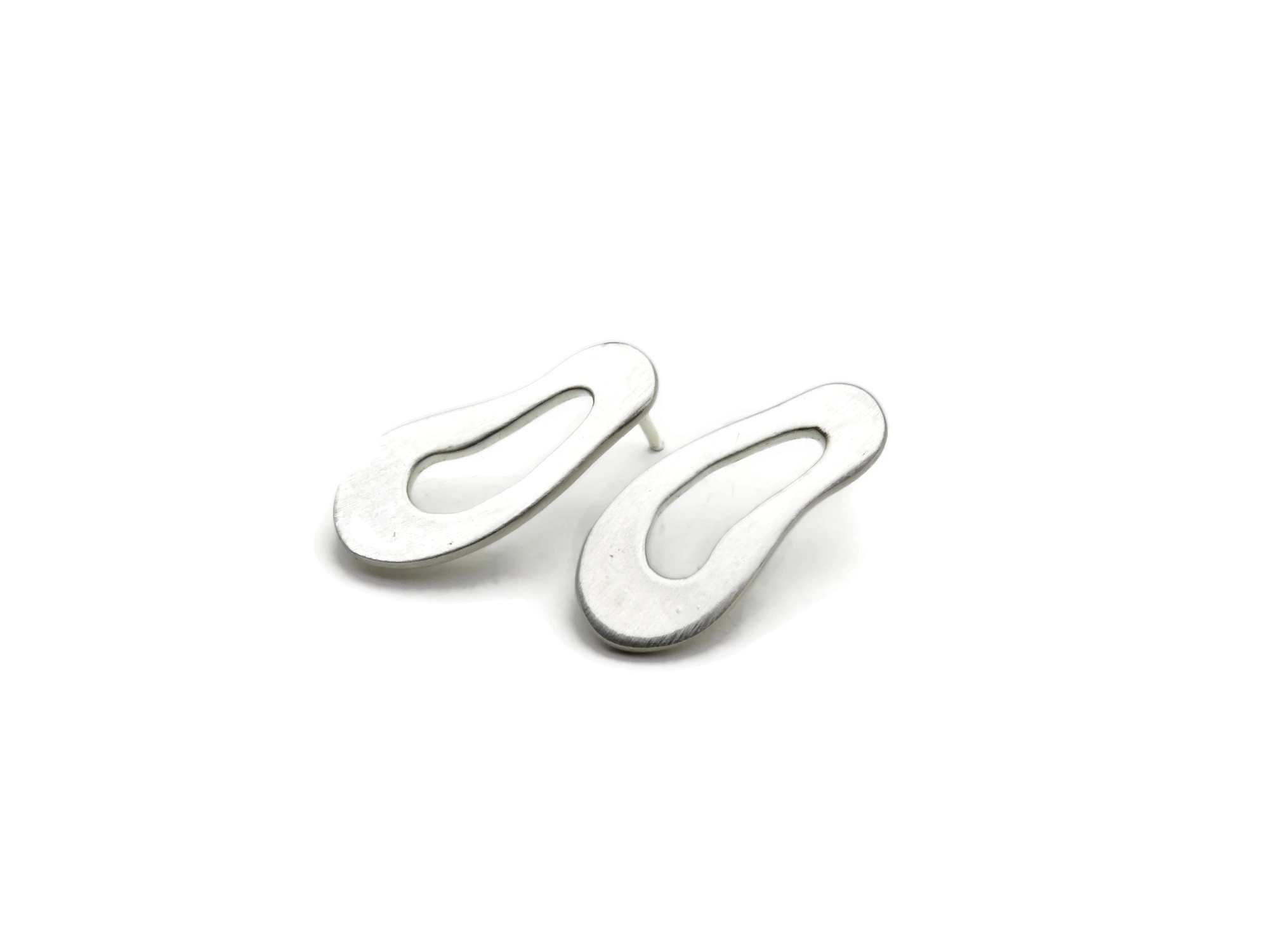 Large Organic Satin Silver Stud Earrings