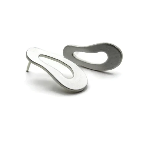 Large Organic Satin Silver Stud Earrings