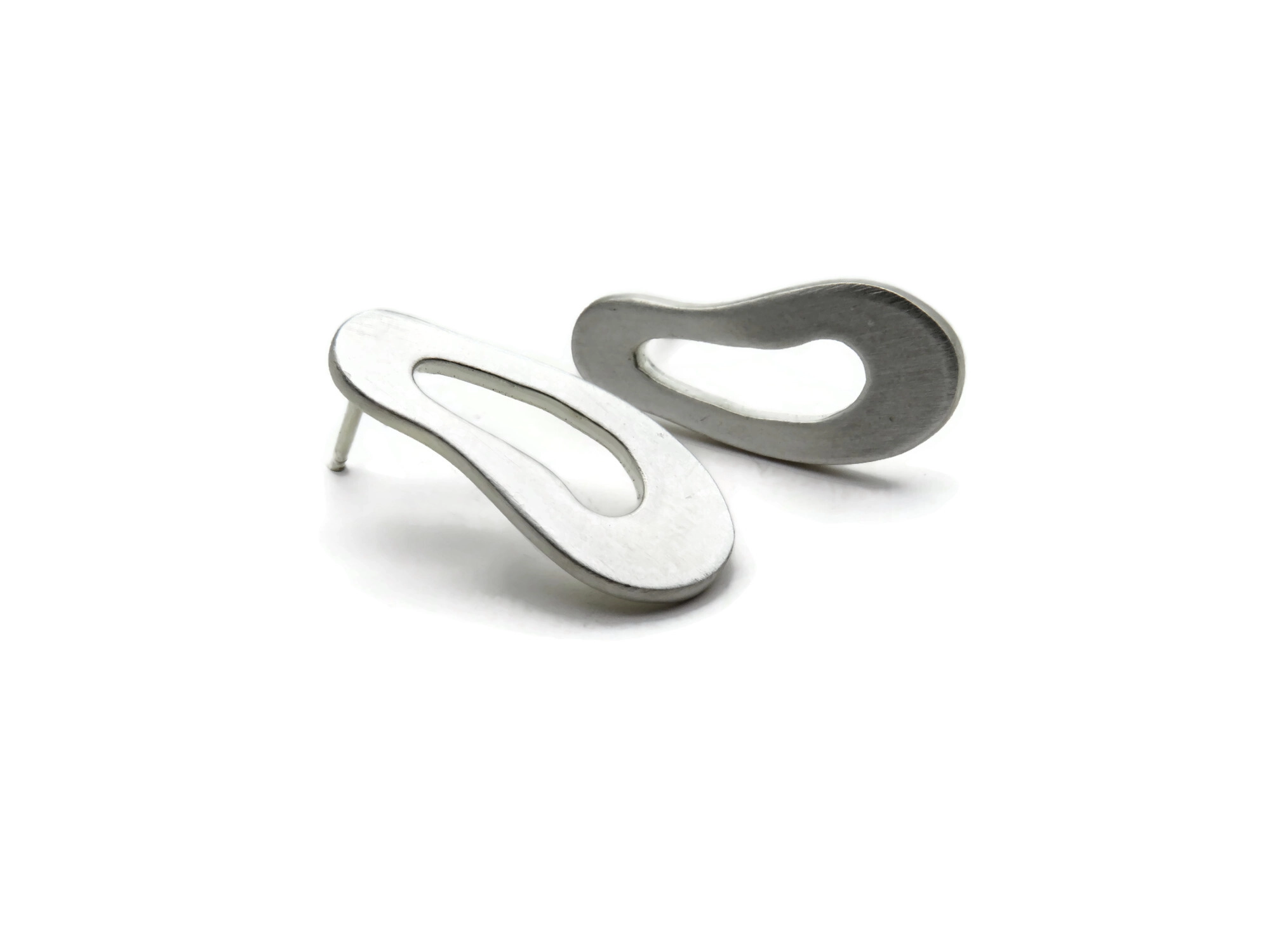 Large Organic Satin Silver Stud Earrings