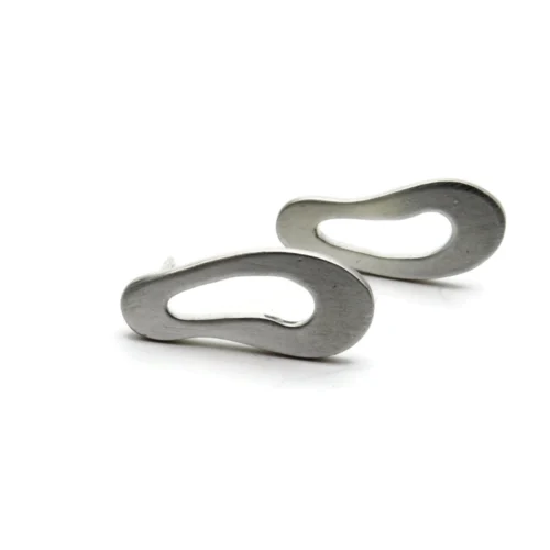 Large Organic Satin Silver Stud Earrings