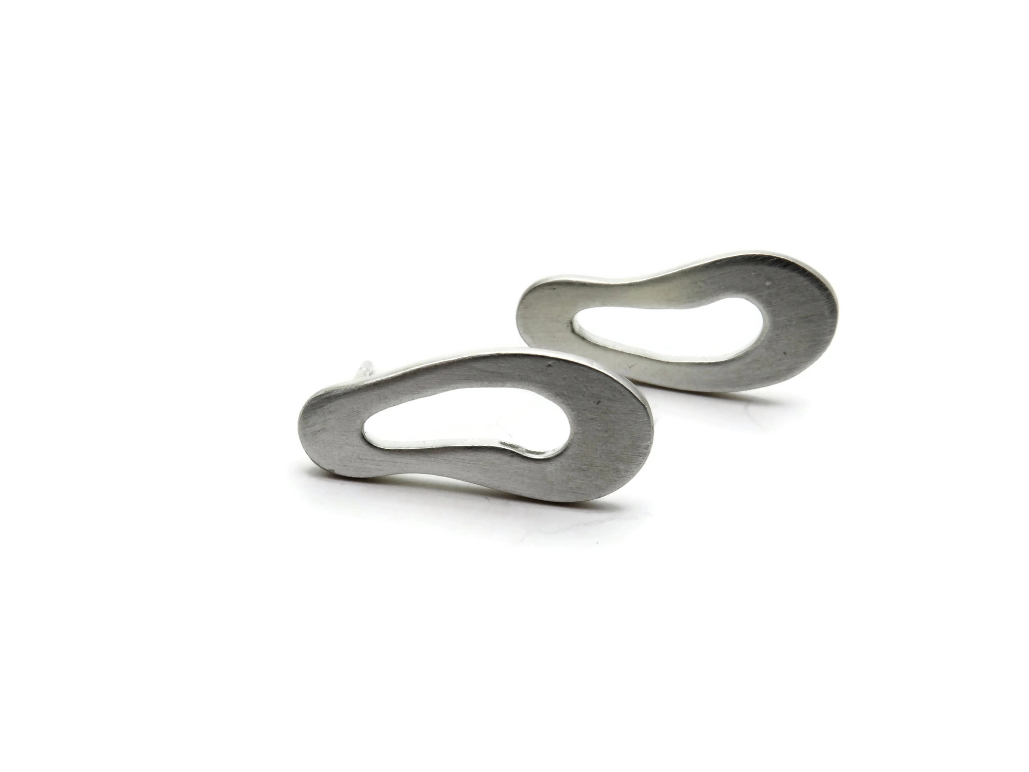 Large Organic Satin Silver Stud Earrings