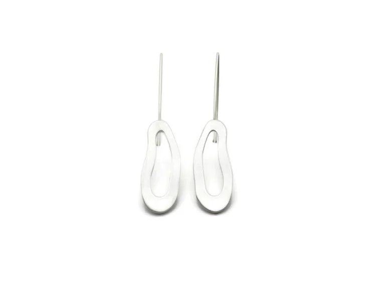 Organic Satin Silver Dangle Earrings