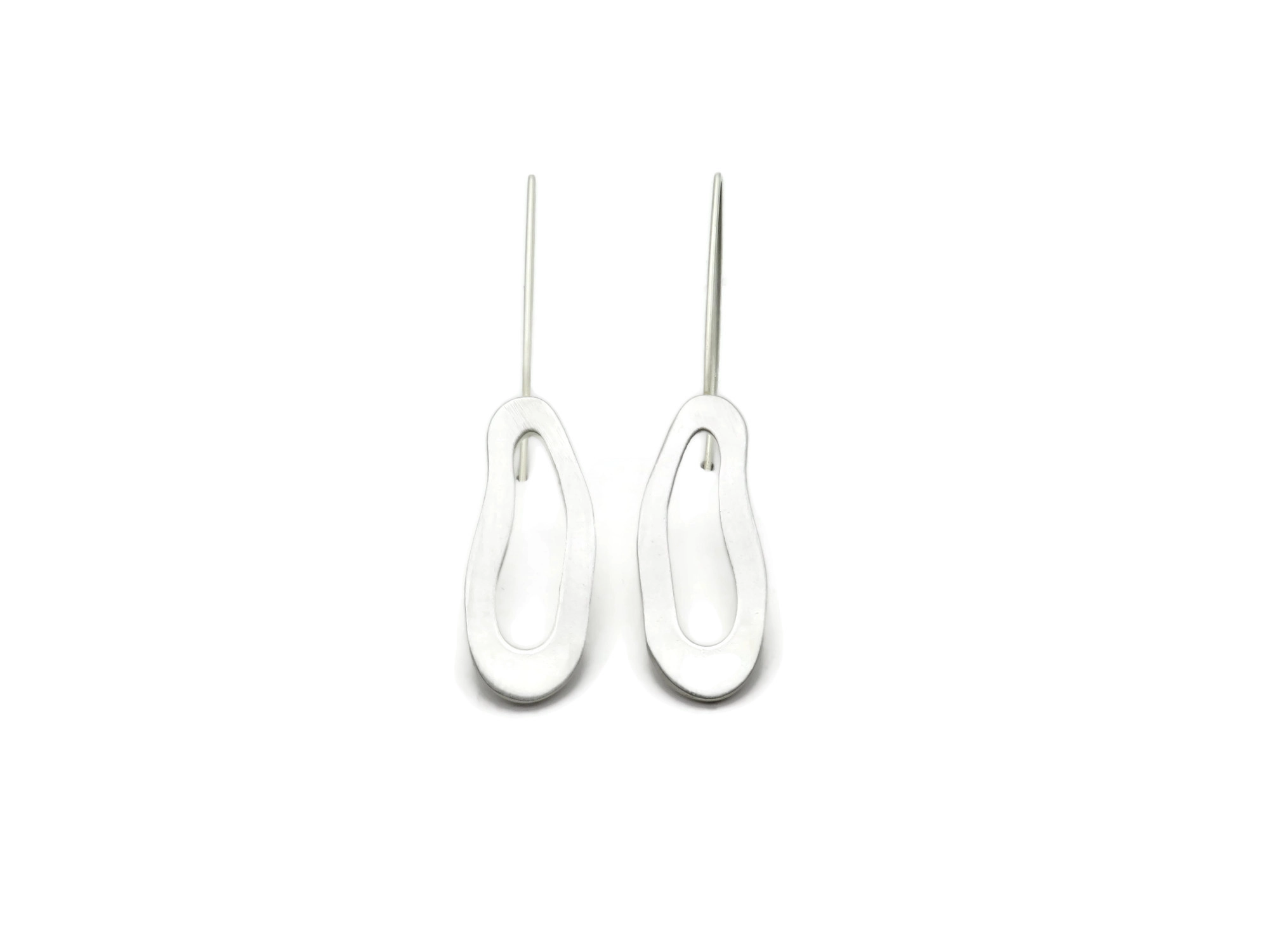 Organic Satin Silver Dangle Earrings