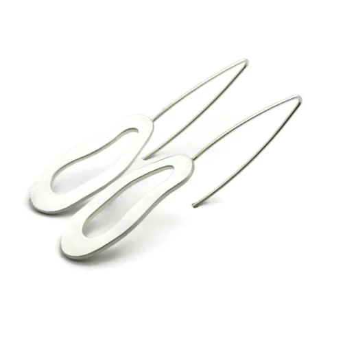 Organic Satin Silver Dangle Earrings