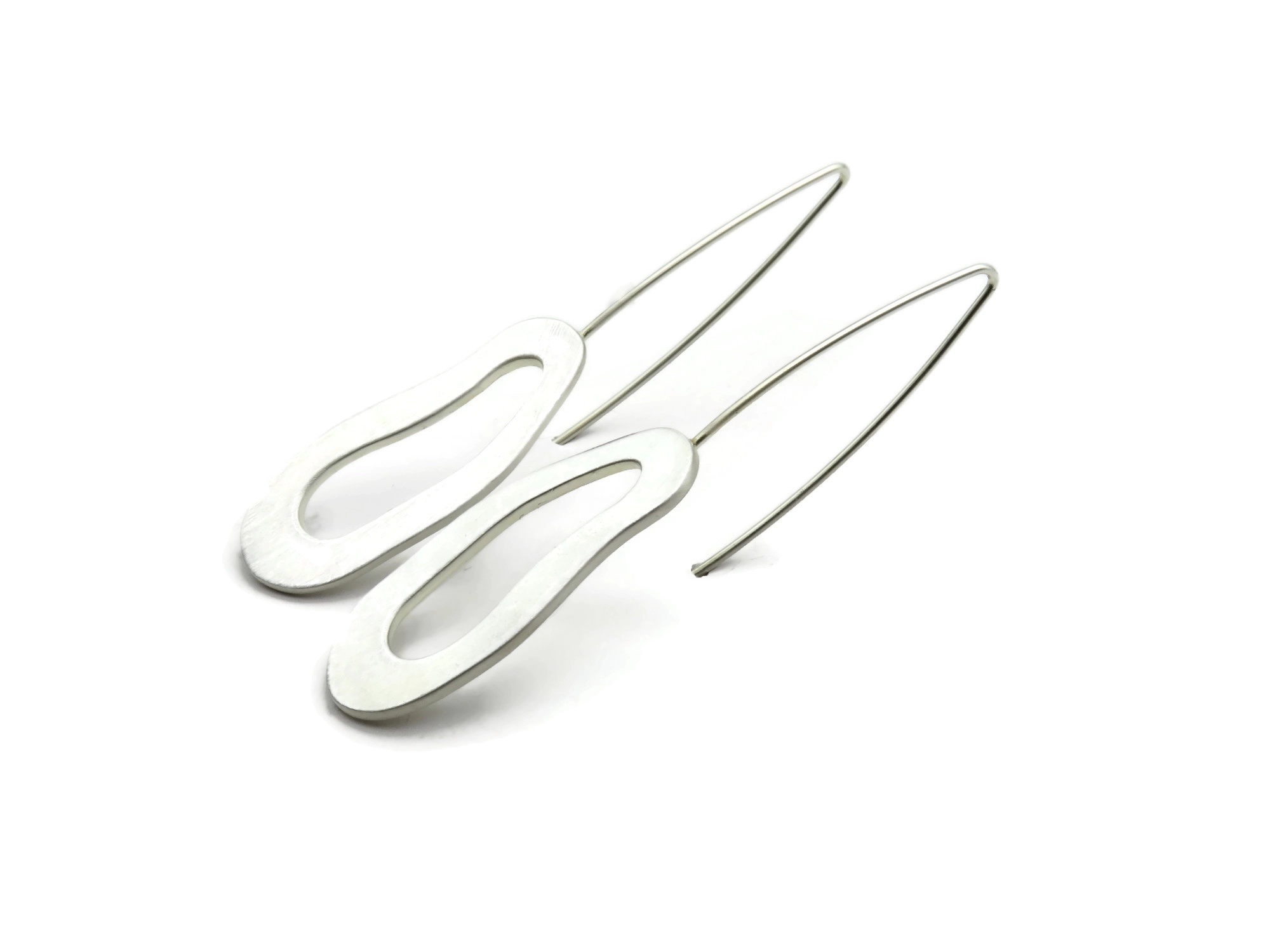 Organic Satin Silver Dangle Earrings