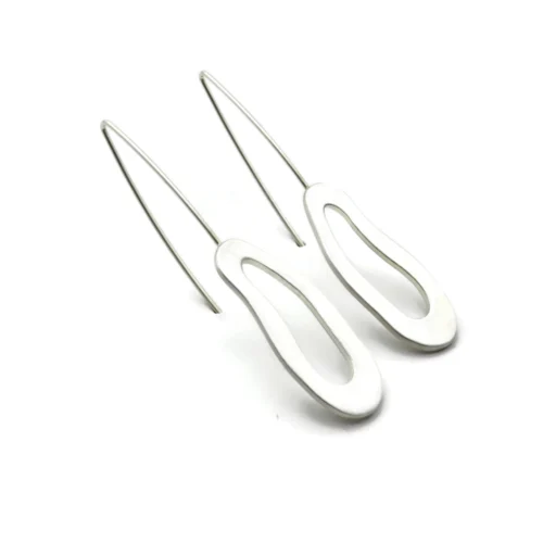 Organic Satin Silver Dangle Earrings