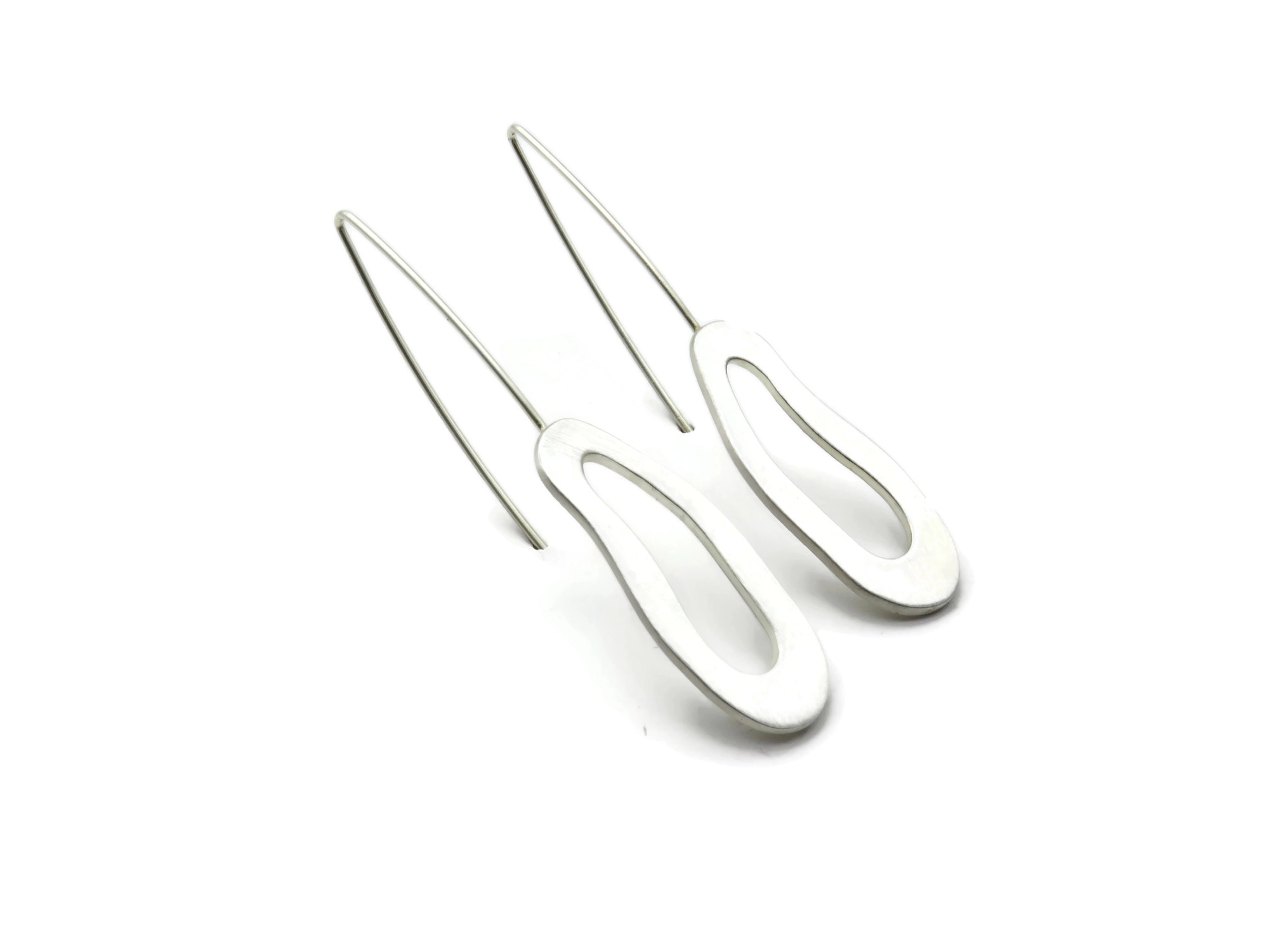 Organic Satin Silver Dangle Earrings