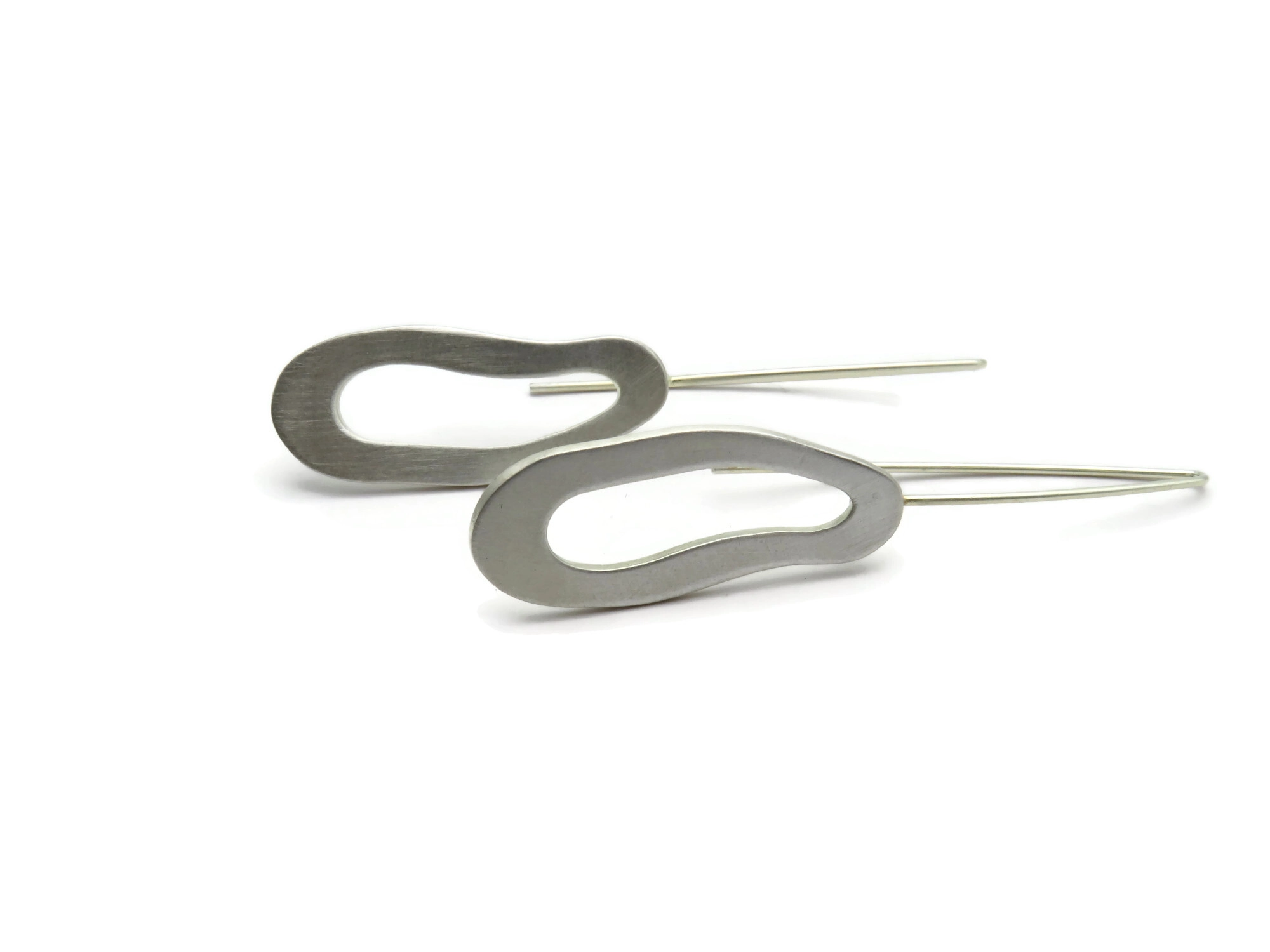 Organic Satin Silver Dangle Earrings