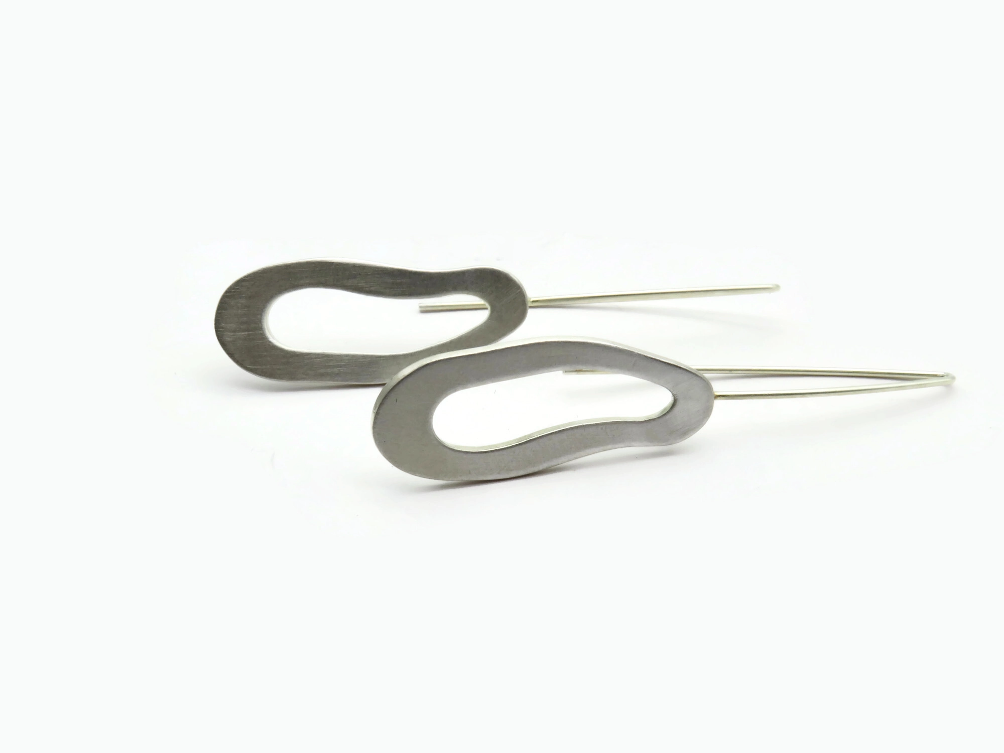 Organic Satin Silver Dangle Earrings - Aqua