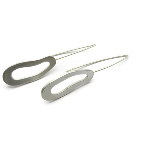 Organic Satin Silver Dangle Earrings