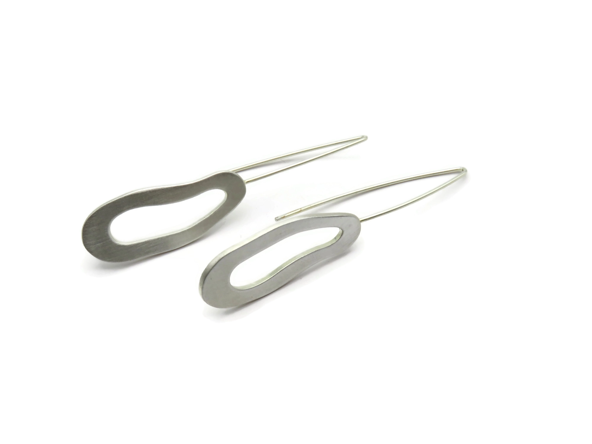Organic Satin Silver Dangle Earrings