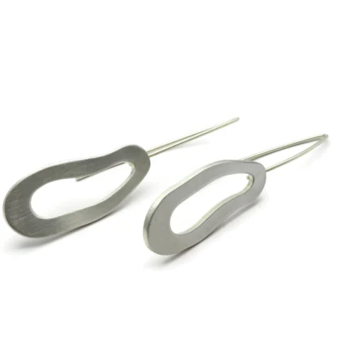 Organic Satin Silver Dangle Earrings