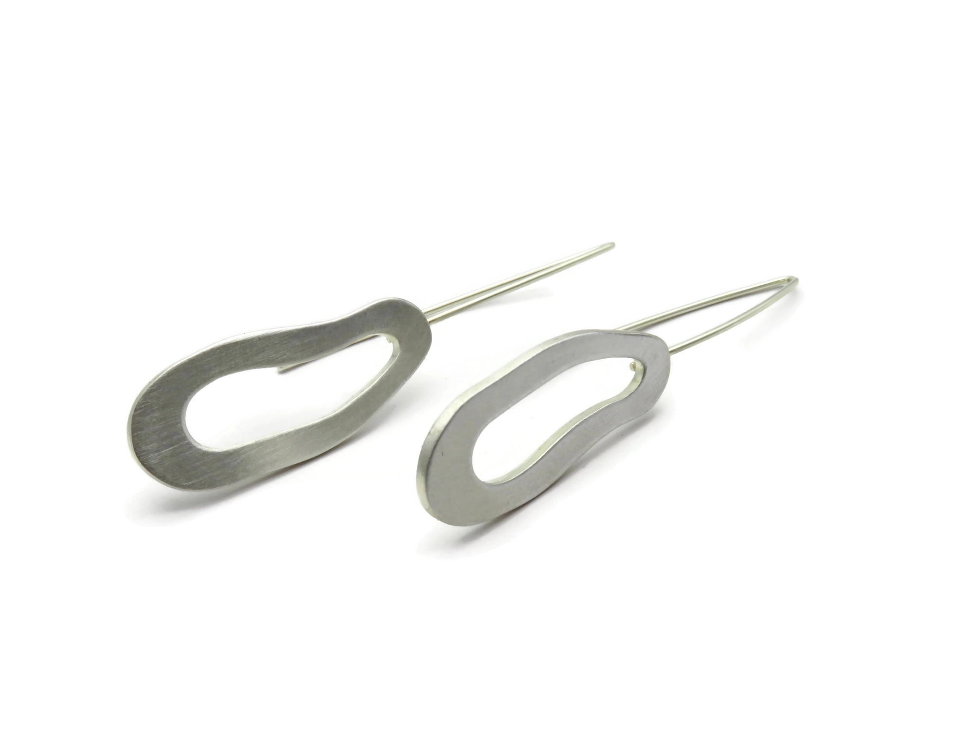 Organic Satin Silver Dangle Earrings