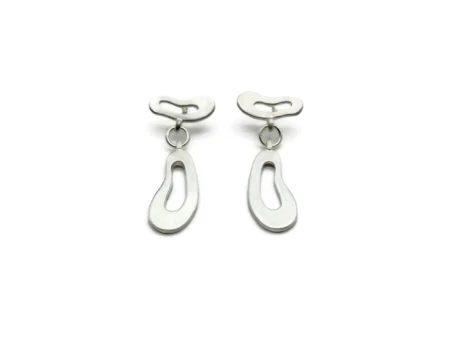 Organic Satin Silver Drop Stud Earrings