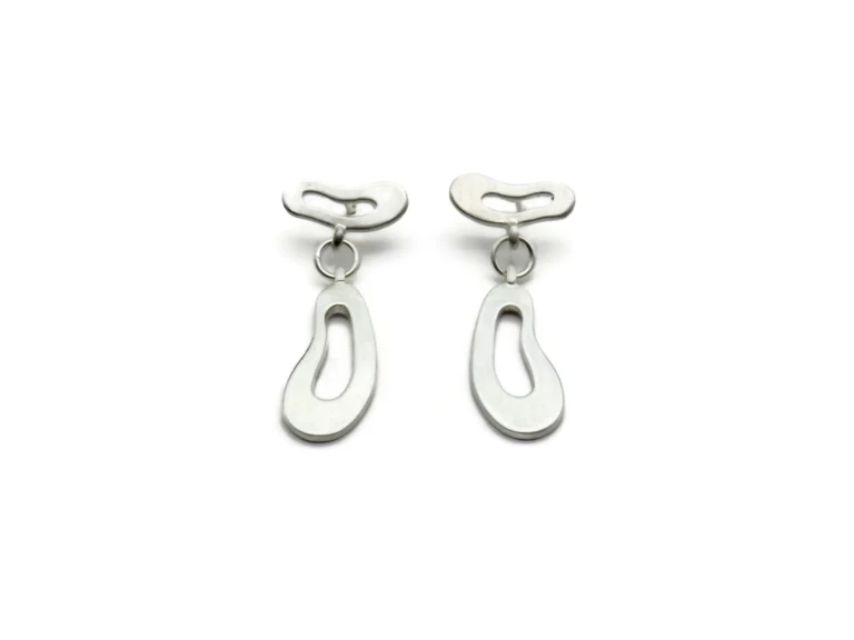 Organic Satin Silver Drop Stud Earrings