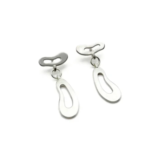 Organic Satin Silver Drop Stud Earrings