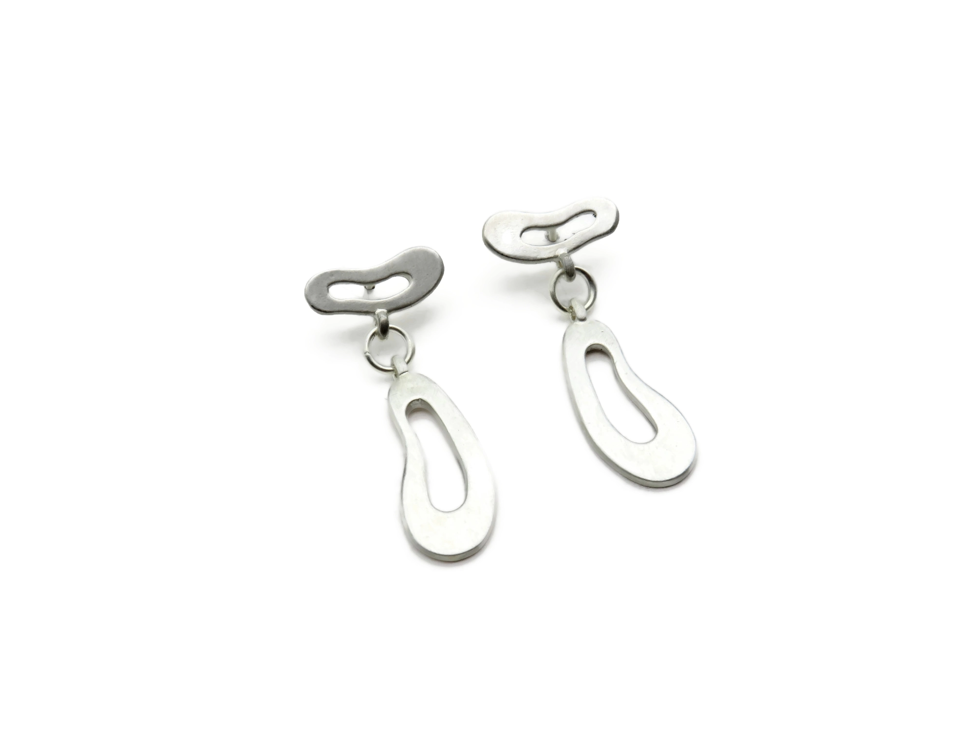 Organic Satin Silver Drop Stud Earrings