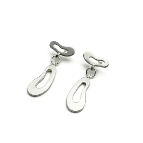 Organic Satin Silver Drop Stud Earrings