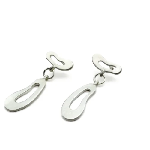 Organic Satin Silver Drop Stud Earrings