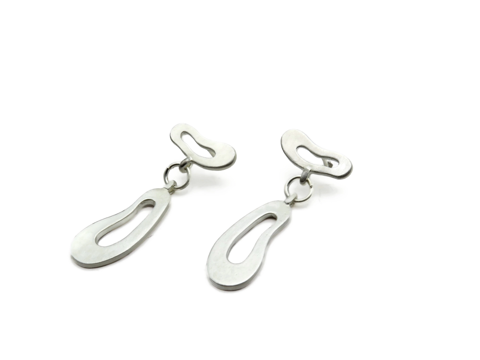 Organic Satin Silver Drop Stud Earrings
