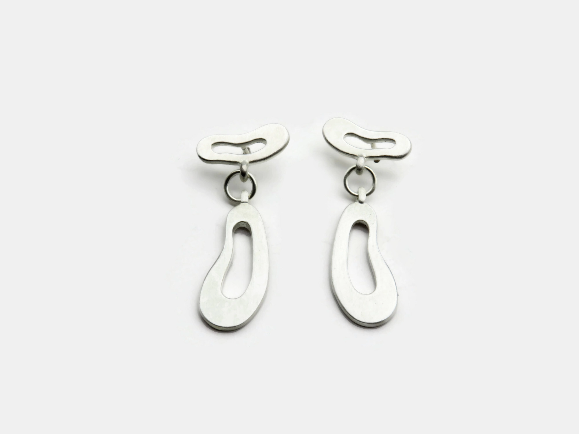 Organic Satin Silver Drop Stud Earrings – Aqua