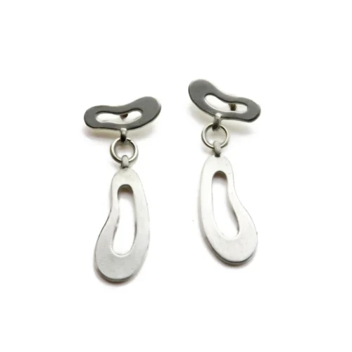 Organic Satin Silver Drop Stud Earrings