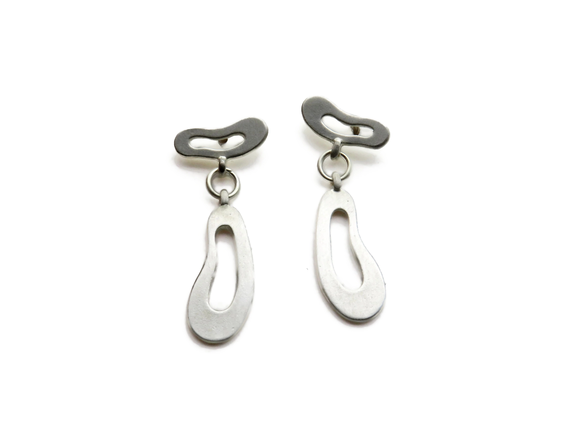 Organic Satin Silver Drop Stud Earrings