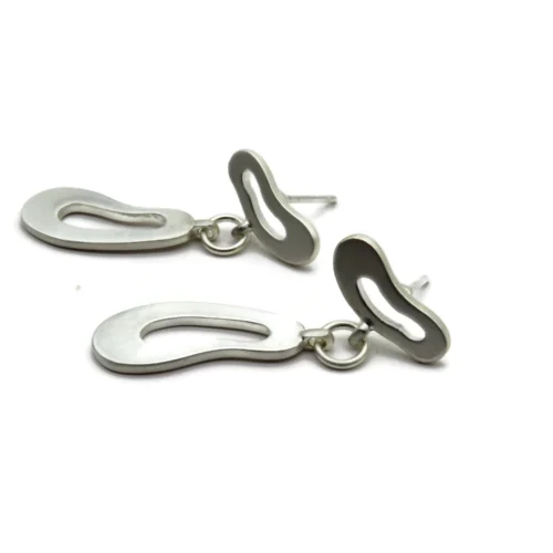 Organic Satin Silver Drop Stud Earrings