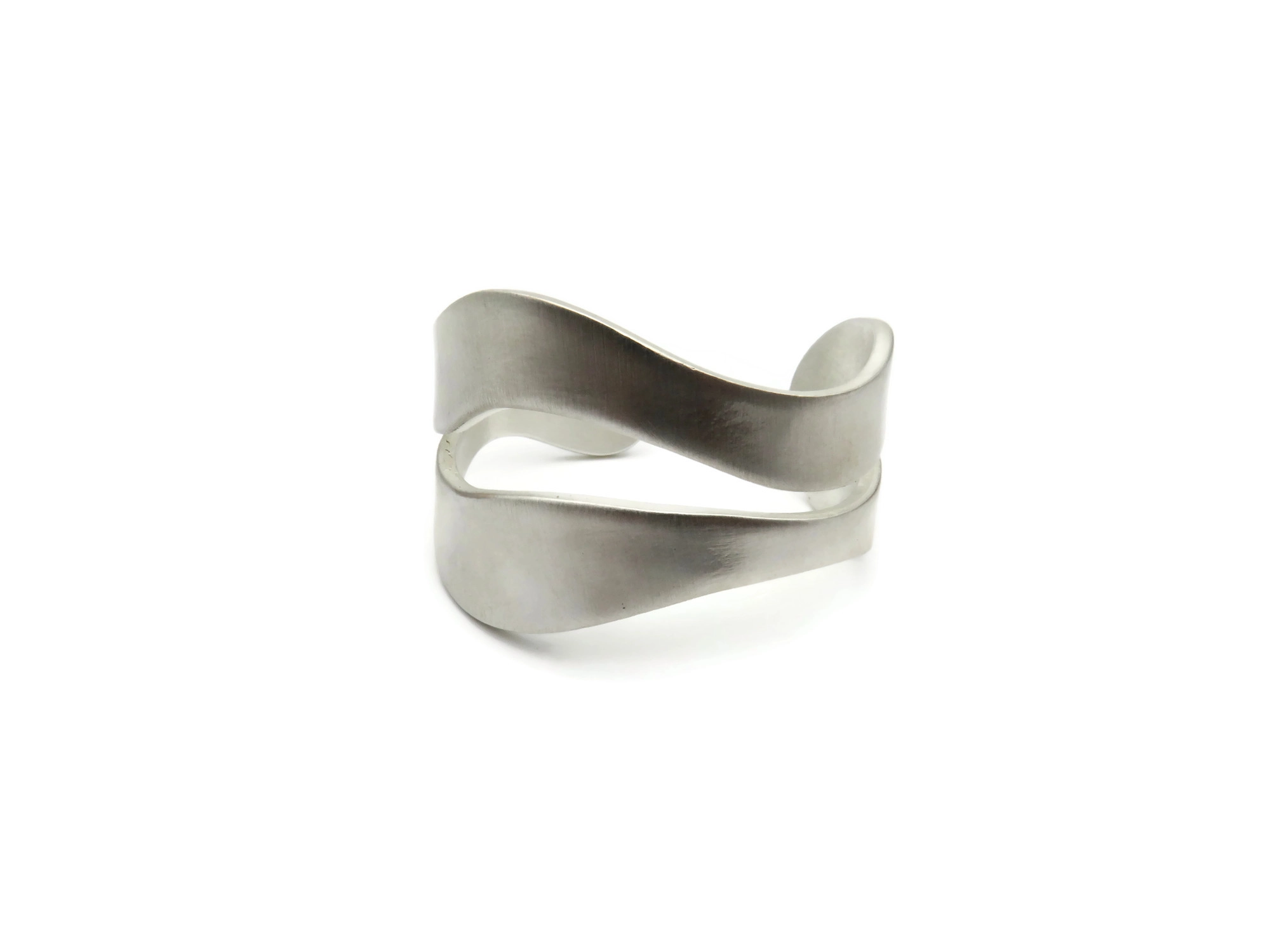 Wide Organic Satin Silver Cuff