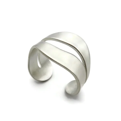 Wide Organic Satin Silver Cuff