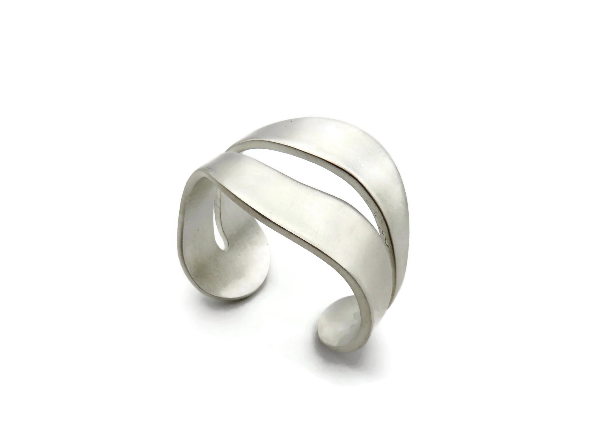 Wide Organic Satin Silver Cuff