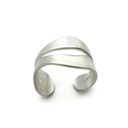 Wide Organic Satin Silver Cuff