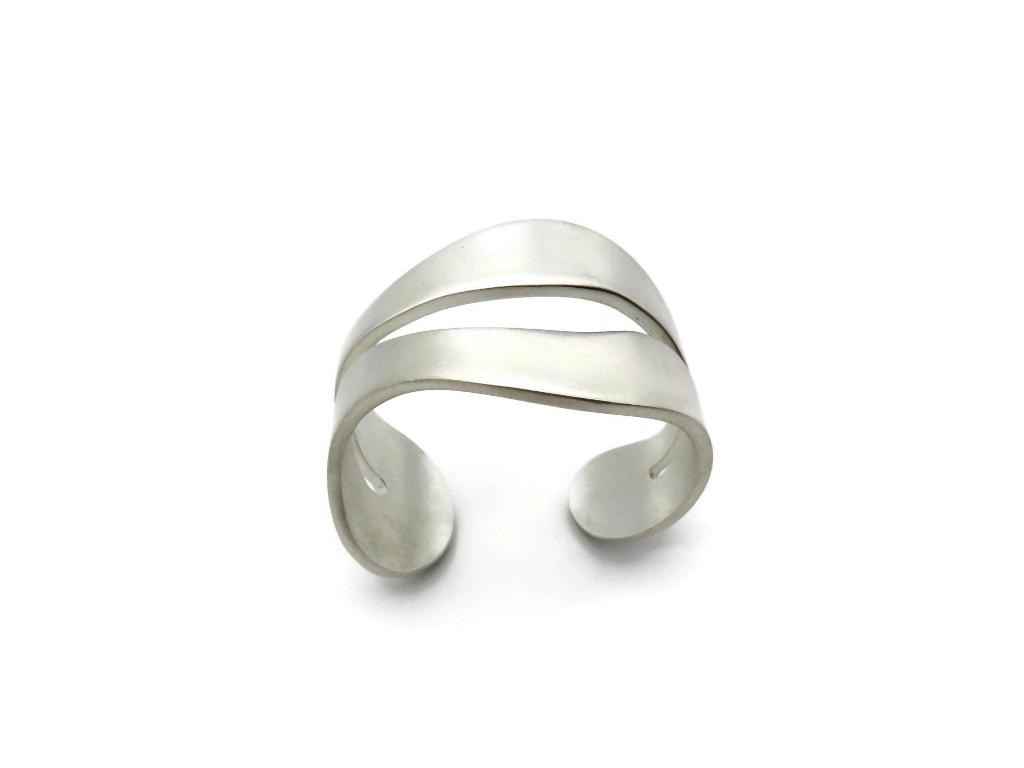 Wide Organic Satin Silver Cuff