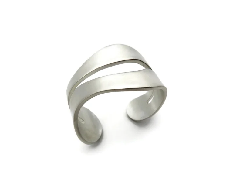 Wide Organic Satin Silver Cuff