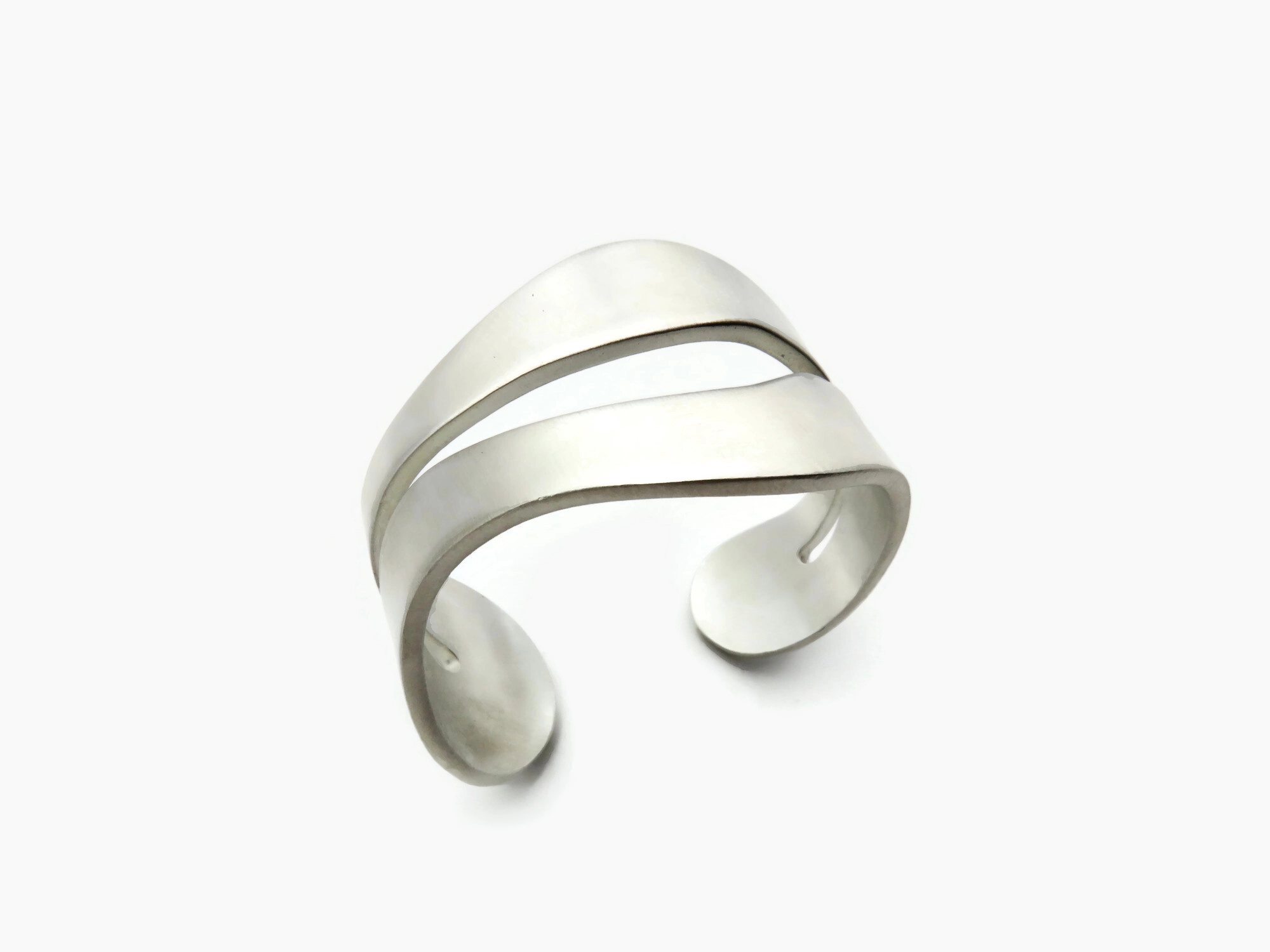 Wide Organic Satin Silver Cuff – Aqua