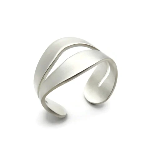 Wide Organic Satin Silver Cuff