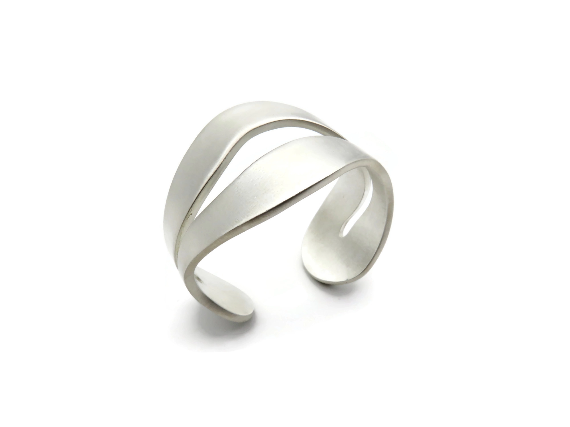 Wide Organic Satin Silver Cuff