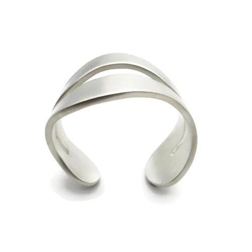 Wide Organic Satin Silver Cuff